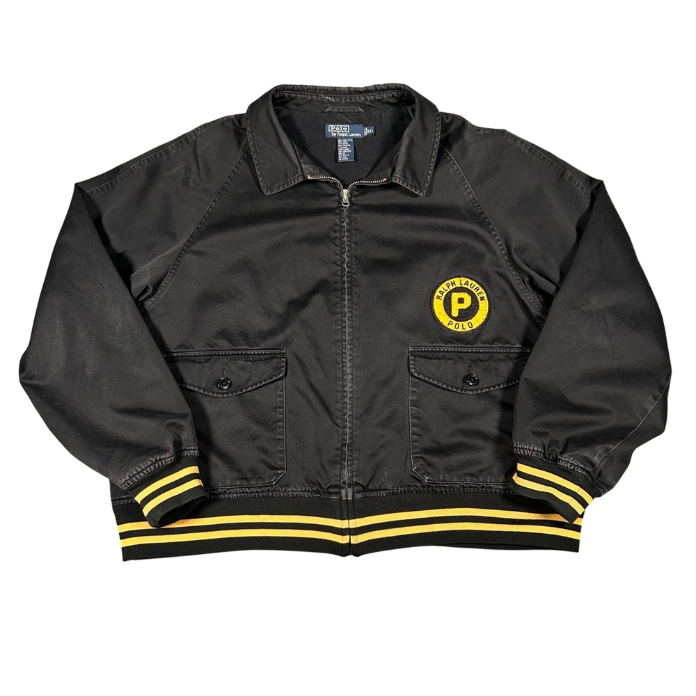 Polo Ralph Lauren Bomber Varsity Jacket 2000s Mens XXL Black Yellow Twill Patch